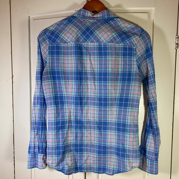J. Crew Perfect Shirt Womens Blue Pink Green Plaid Button Down Casual Size S - Picture 3 of 11